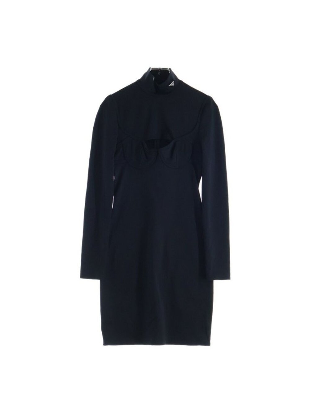Prada Stretch Jersey Dress Long Sleeve Triangle Logo Black
